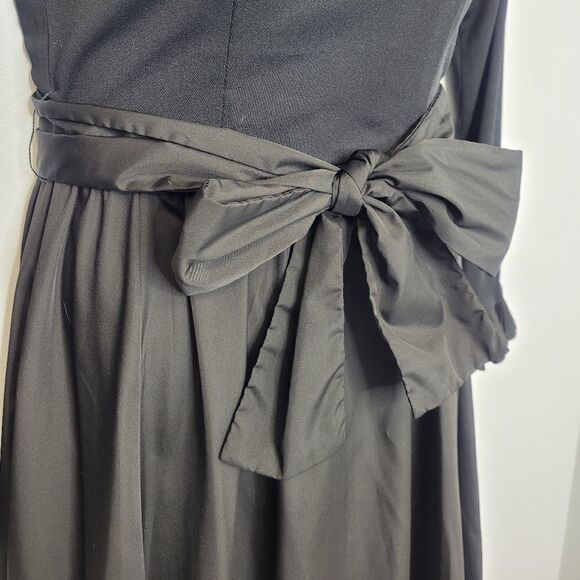 VINTAGE 60s dress black ruffle long sleeve scoop neck midi S - Picture 3 of 11